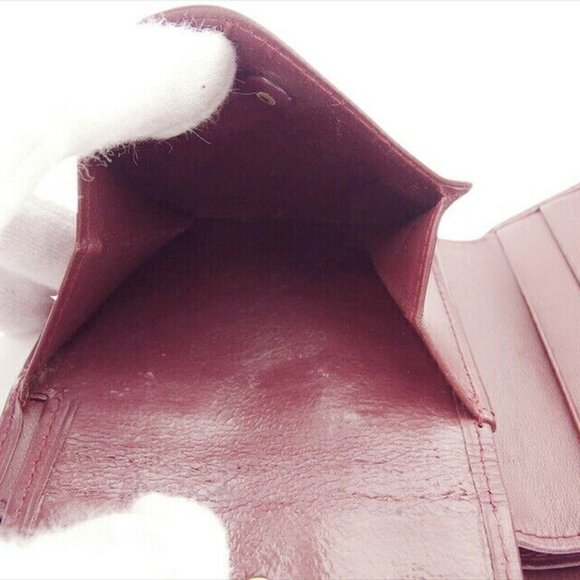 Cartier Bi -fold Wallet Bordeaux x Leather x Gold Material Authentic USED - Picture 5 of 11